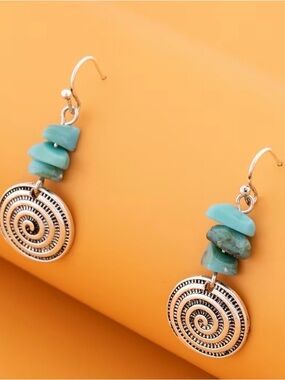 Turquoise Stone Spiral Drop Earrings - Women Jewelry